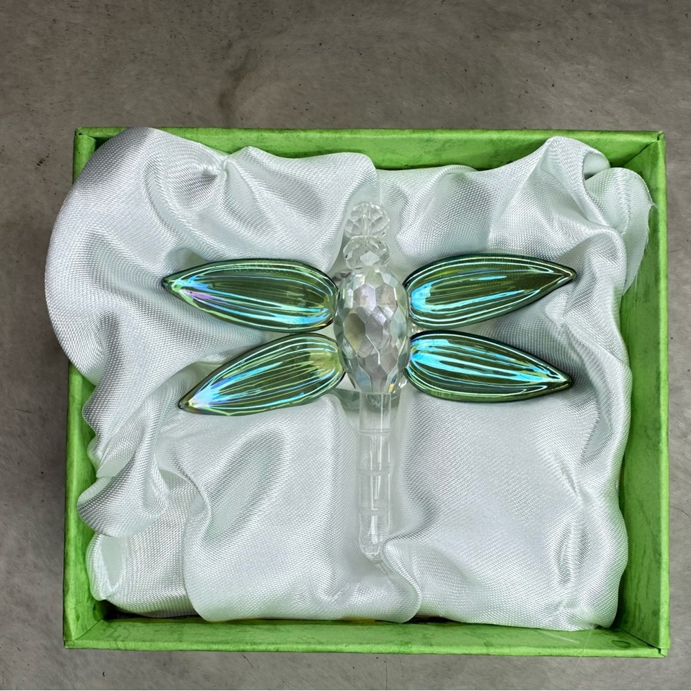 Oleg Cassini Green Crystal Dragonfly Figurine Paperweight